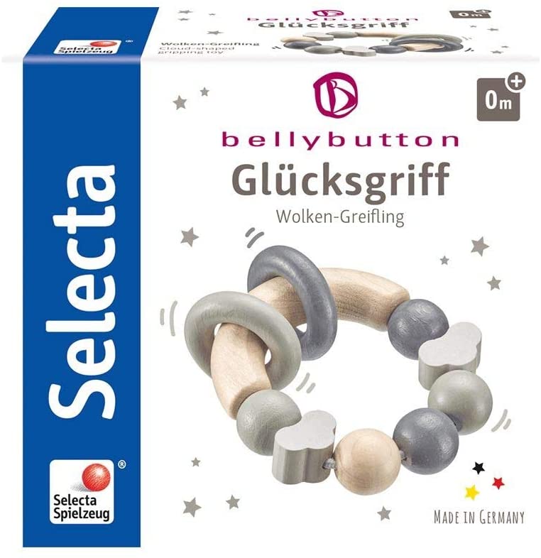 Selecta Bellybutton Lucky Gripper Baby Grasping Toy, Lucky Handle Grey