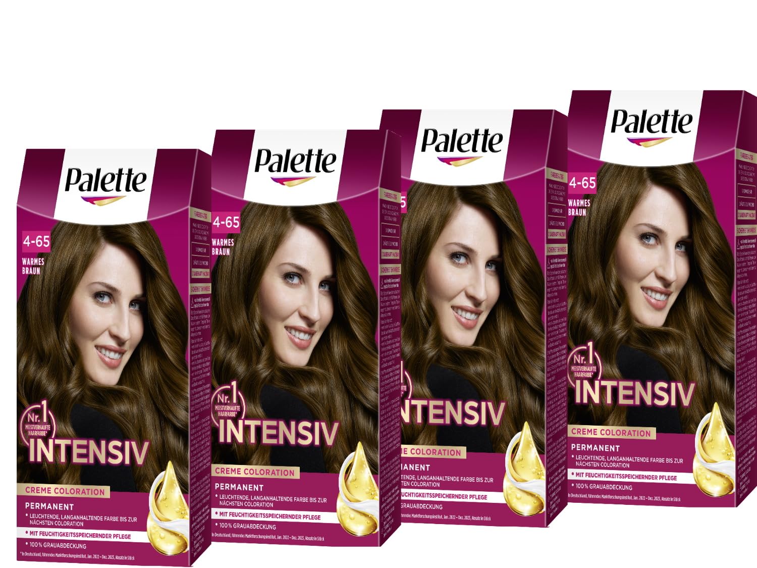 PALETTE Intensive Cream Coloration 4-65 Warm Brown, 4 x 115 ml