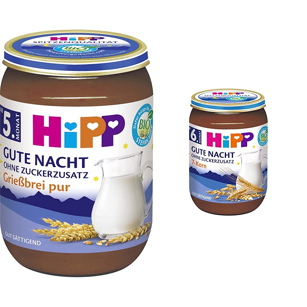 HiPP Grießbrei pur Bio, 6er Pack (6 x 190 g) & 7-Korn, 6er Pack (6 x 190 g)