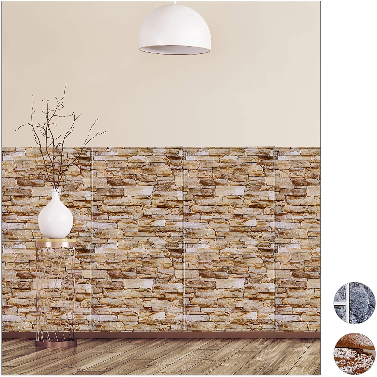 Relaxdays Self-Adhesive Wall Panels, Decorative Stone Look, 3D Panels, Pvc 