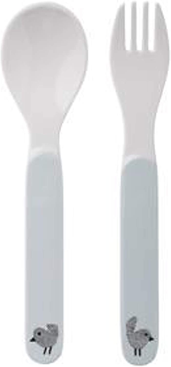 Bloomingville Mini-Noah Melamine Cutlery 2–Piece Set Birds Children\'s Cutlery Spoon / Fork