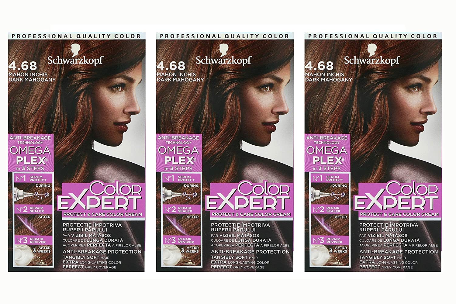 Schwarzkopf Color Expert Intensive Care Colour Cream 4.68 Dark Mahogany Pack of 3, ‎dark