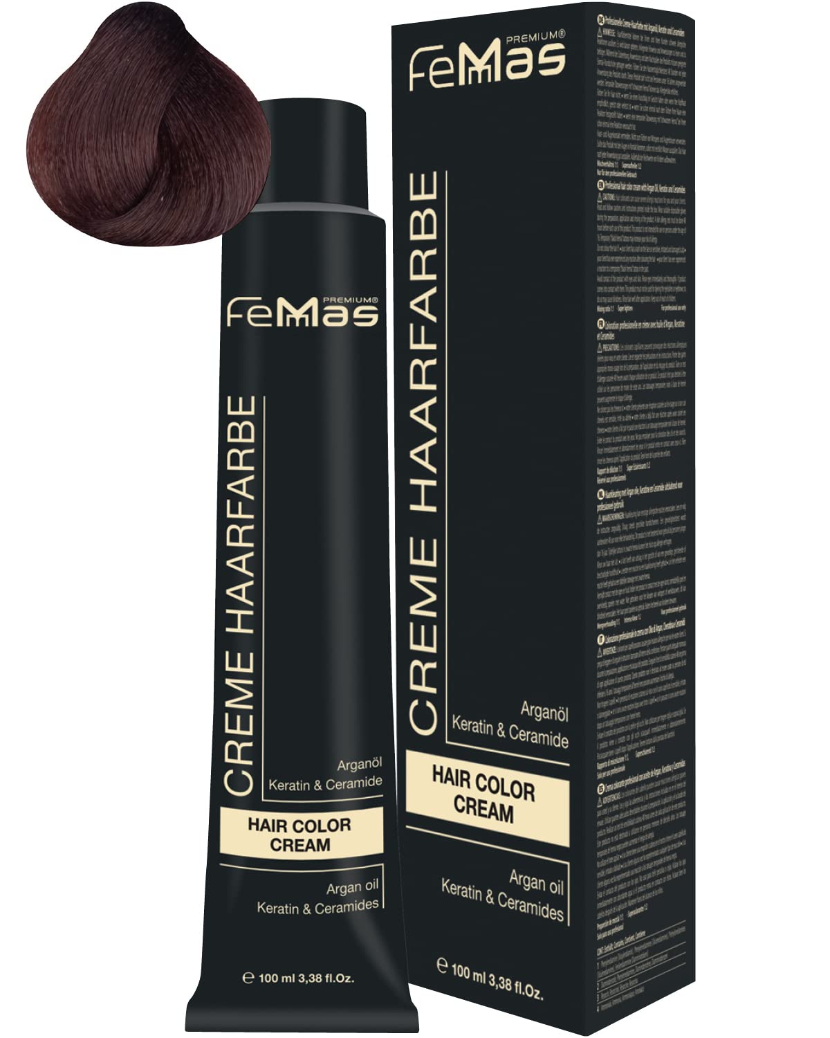 Femmas Hair Colour Cream 100 ml Hair Colour with Argan Oil, Keratin & Ceramide (Dark Blonde Mahogany Amber 6.58), ‎dark 6.58