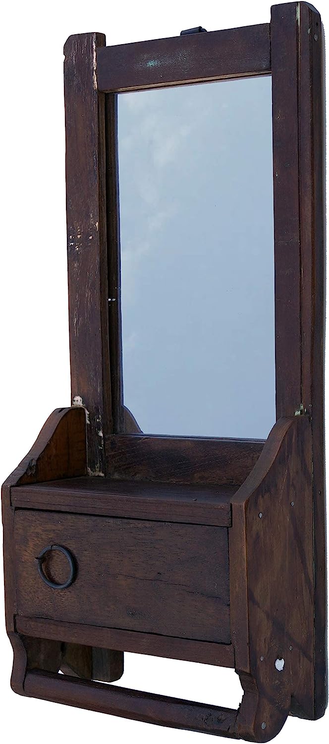 GURU SHOP Model 10 Antique Mirror Box with Shelf 41 x 18 x 8 cm Brown