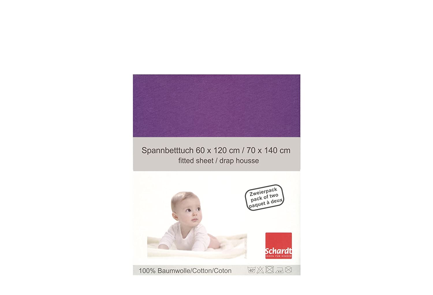 Schardt 13 851 74 Jersey Fitted Bed Sheet, Twin Pack, Purple