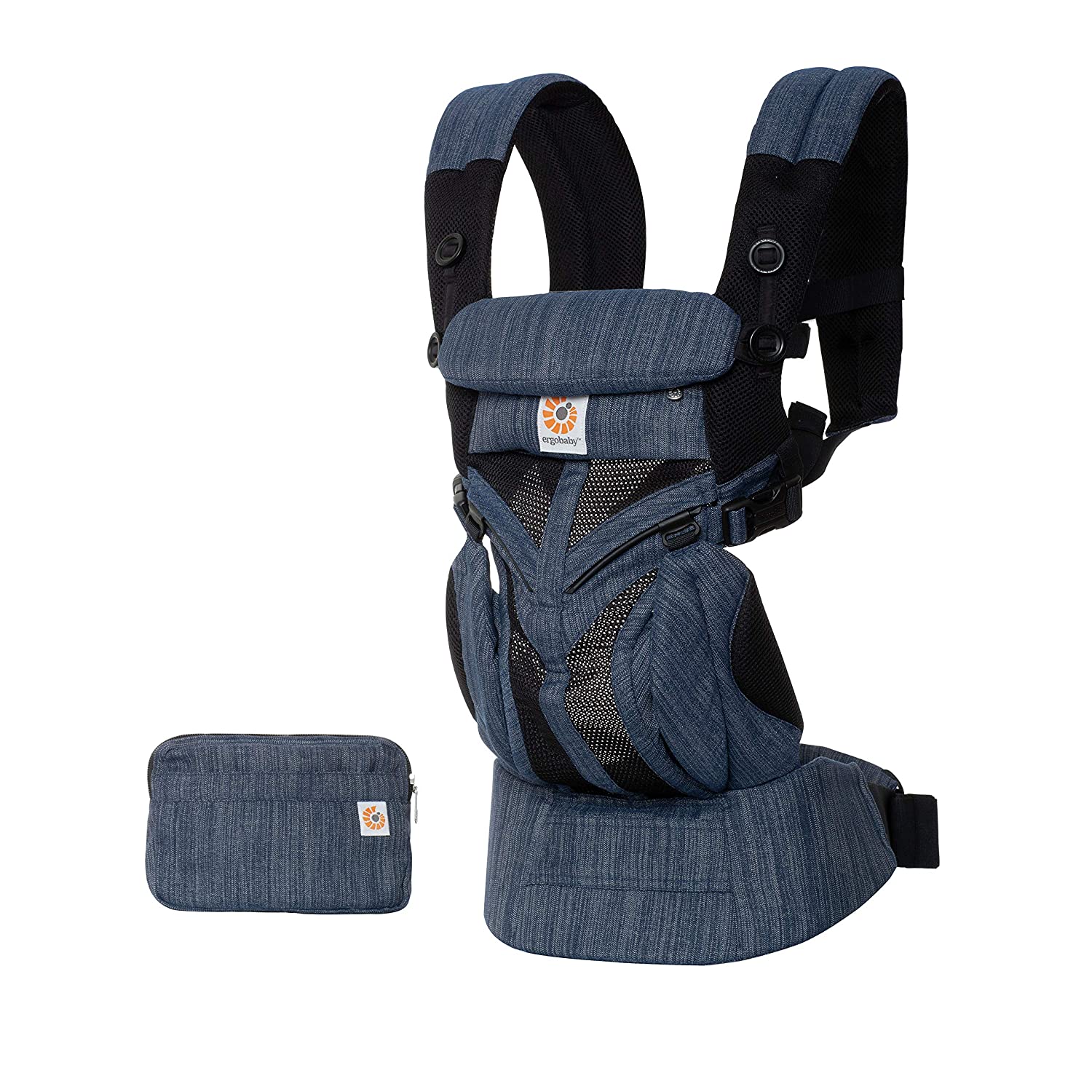 Ergobaby baby carrier for newborns from birth up to 20 kg, 4-in-1 Omni 360 Cool Air Mesh Indigo Blue Weave, child carrier carrier system