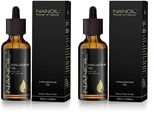 NANOIL Macadamia Oil - Natural Pure Cold Pressed Unroasted Macadamia Oil Nourishing Oil for Hair Body and Face ml Natural Care Supply of Nutrients Protection and Strengthening 50 ml
