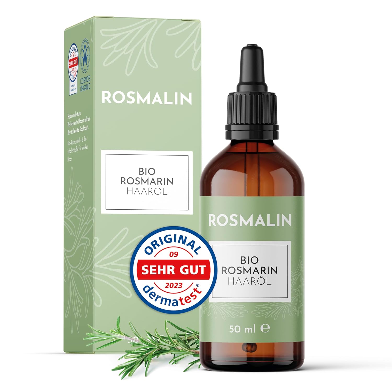 Rosmalin® Rosemary Oil for Hair & Scalp, Accelerate Hair Growth, 100% Organic Hair Oil, Dermatologically Tested, Suitable for Men and Women, Certified Natural Cosmetics