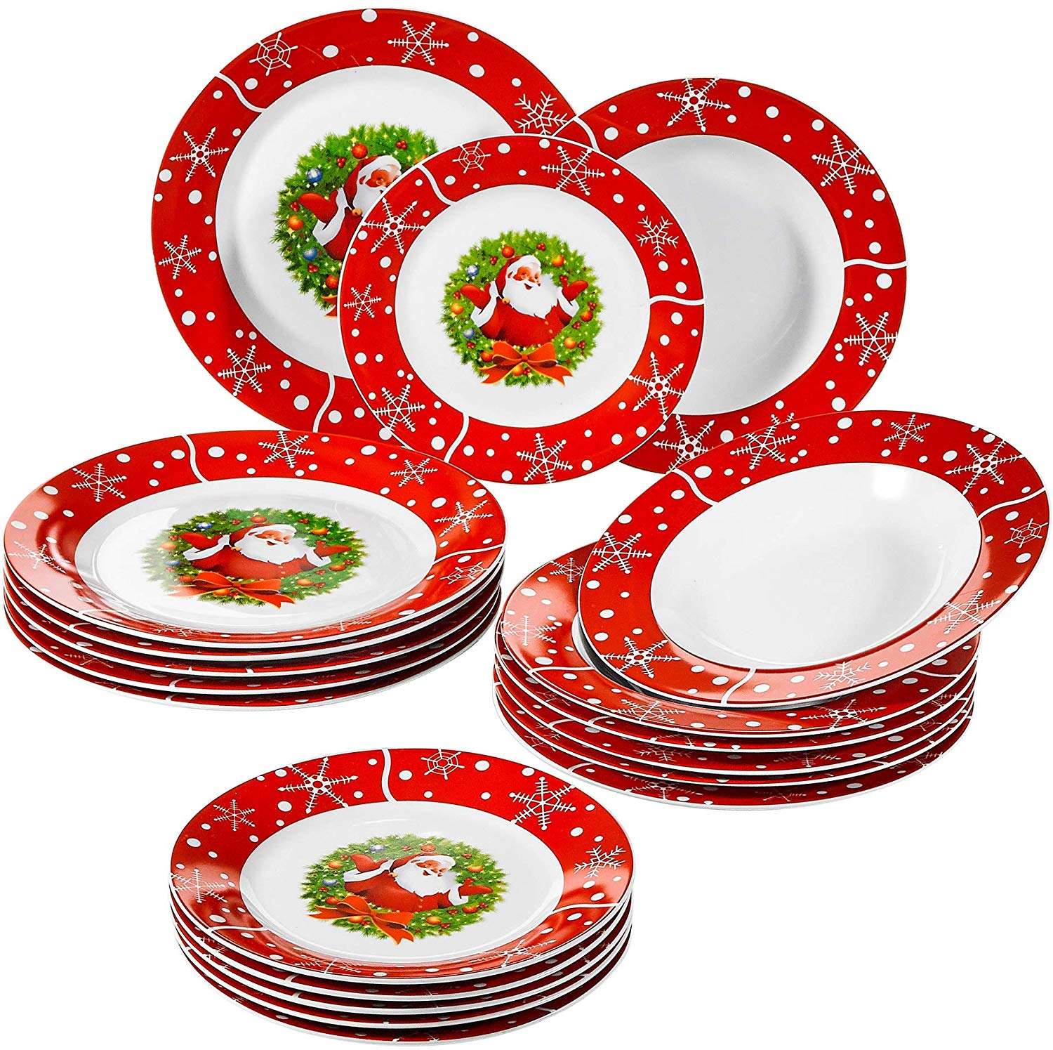 Veweet Series Santa, 18-Piece Porcelain Crockery Set With Side Plate, Soup 