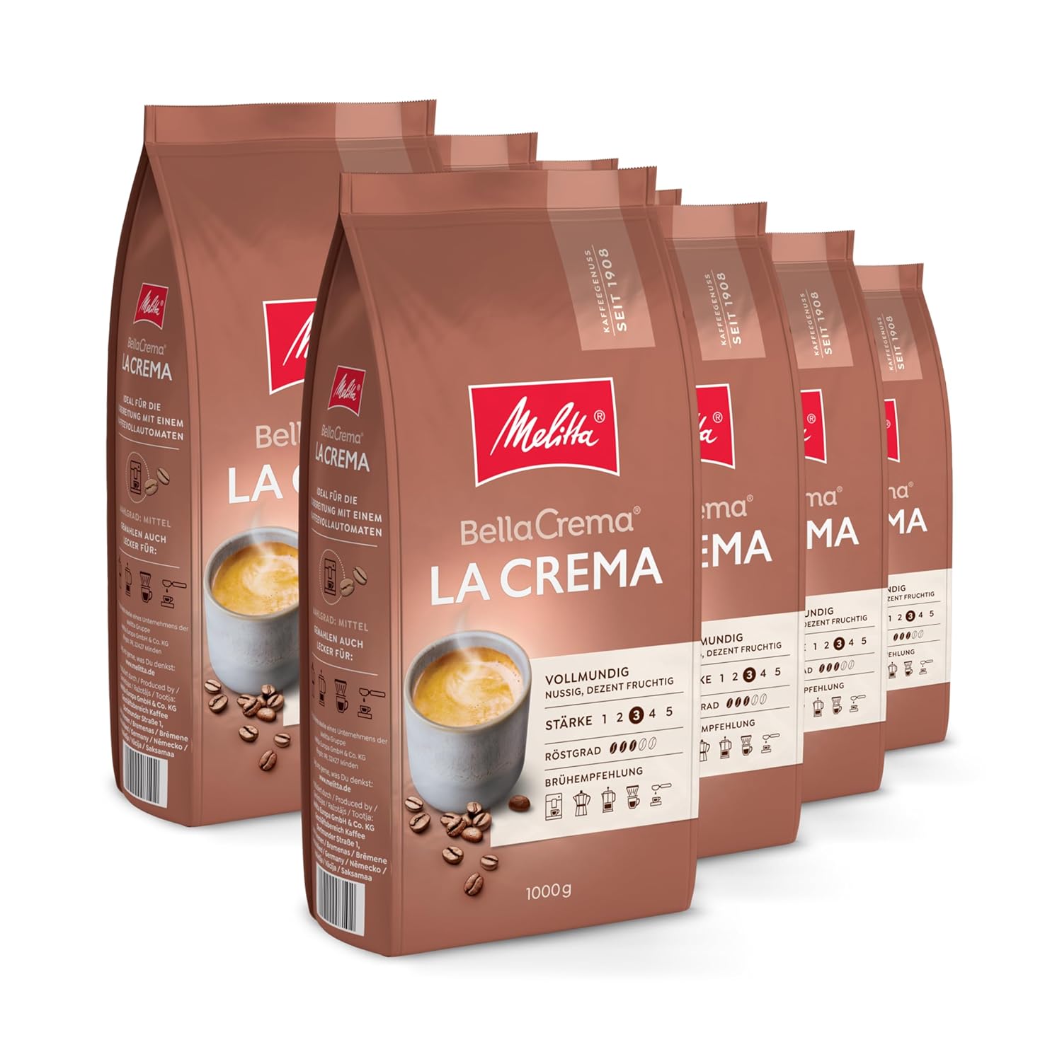 Melitta Bella Crema Lacrema Whole Beans Coffee, Coffee Beans, Medium – 8 Packs 1000g