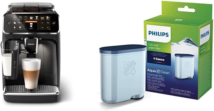 Philips Domestic Appliances Philips Series 5400 Kaffeevollautomat – LatteGo Milchsystem, 12 Kaffeespezialitäten, Intuitives Display, 4 Benutzerprofile, Schwarz (EP5441/50) & Philips Kalk CA6903/10 Aqua Clean Wasserfilter