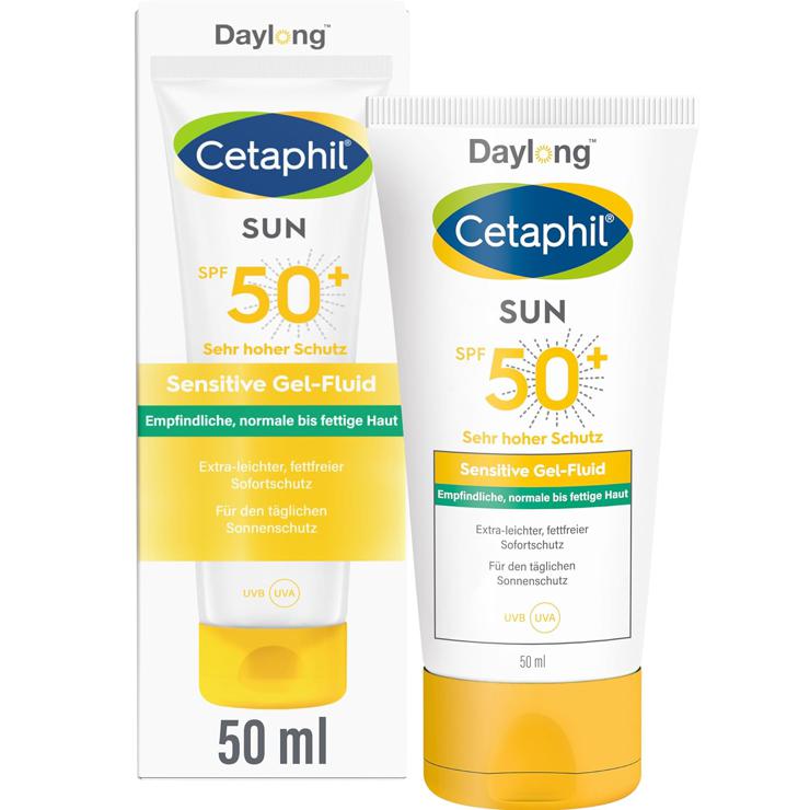 Cetaphil Sun Sensitive Gel Fluid SPF 50+, 50 ml, Sun Protection for Sensitive to Oily Skin Prone to Sun Allergy, Highly Effective Sun Cream for the Face, Free from Perfume and Emulsifiers