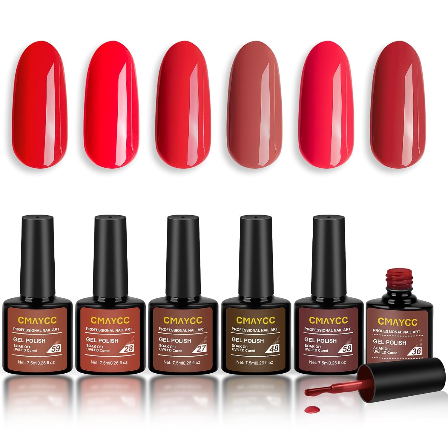 UV Nail Polish, 6 x 7.5 ml Gel Polish UV Red Set, Gel Nail Polish Red Set, UV Nail Art Kit for Christmas, Halloween, Nail Salon, DIY Home, Wedding, Party