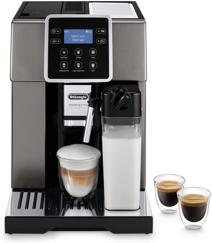 DeLonghi De\'Longhi Perfecta Evo ESAM420.80.TB Automatic Coffee Machine in Beans, Espresso, Cappuccino, Titanium, Black