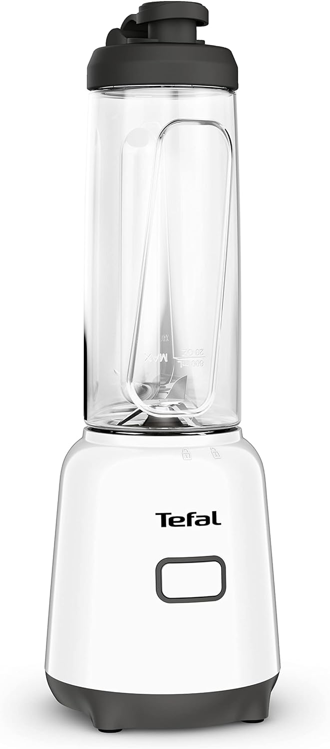Tefal BL1501 Mix & Move Mini Blender | Includes Premium Tritan To-Go Bottle | 300 Watt | Space-Saving Design | Removable Blades | Simple, Ergonomic One-Button Operation | White/Black
