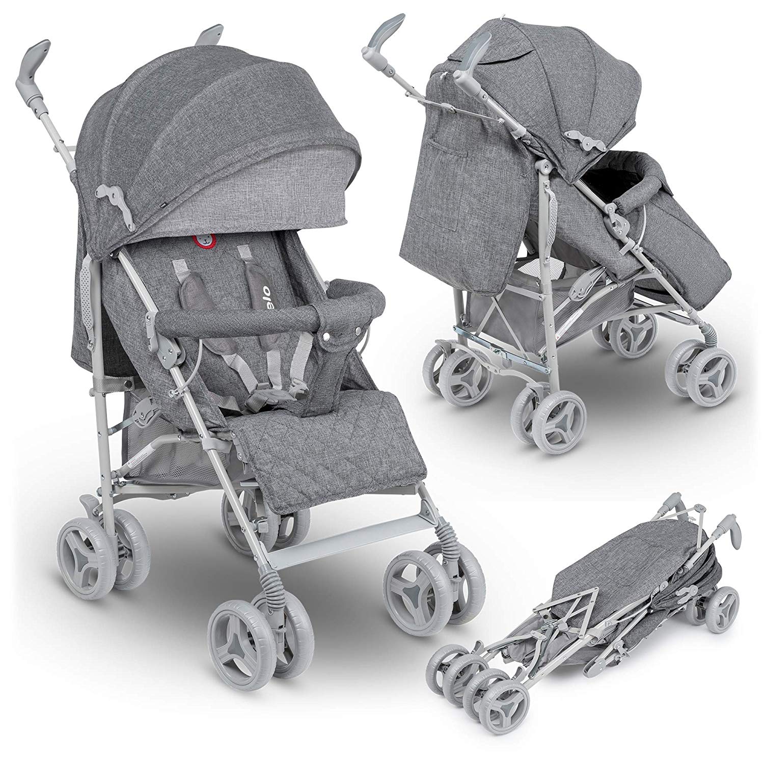 Lionelo Irma Pushchair up to 15 kg, Lightweight Modern Pushchair with Reclining Function, Foldable, Large 6 Inch Wheels, Large Basket, Bag, Mosquito Net