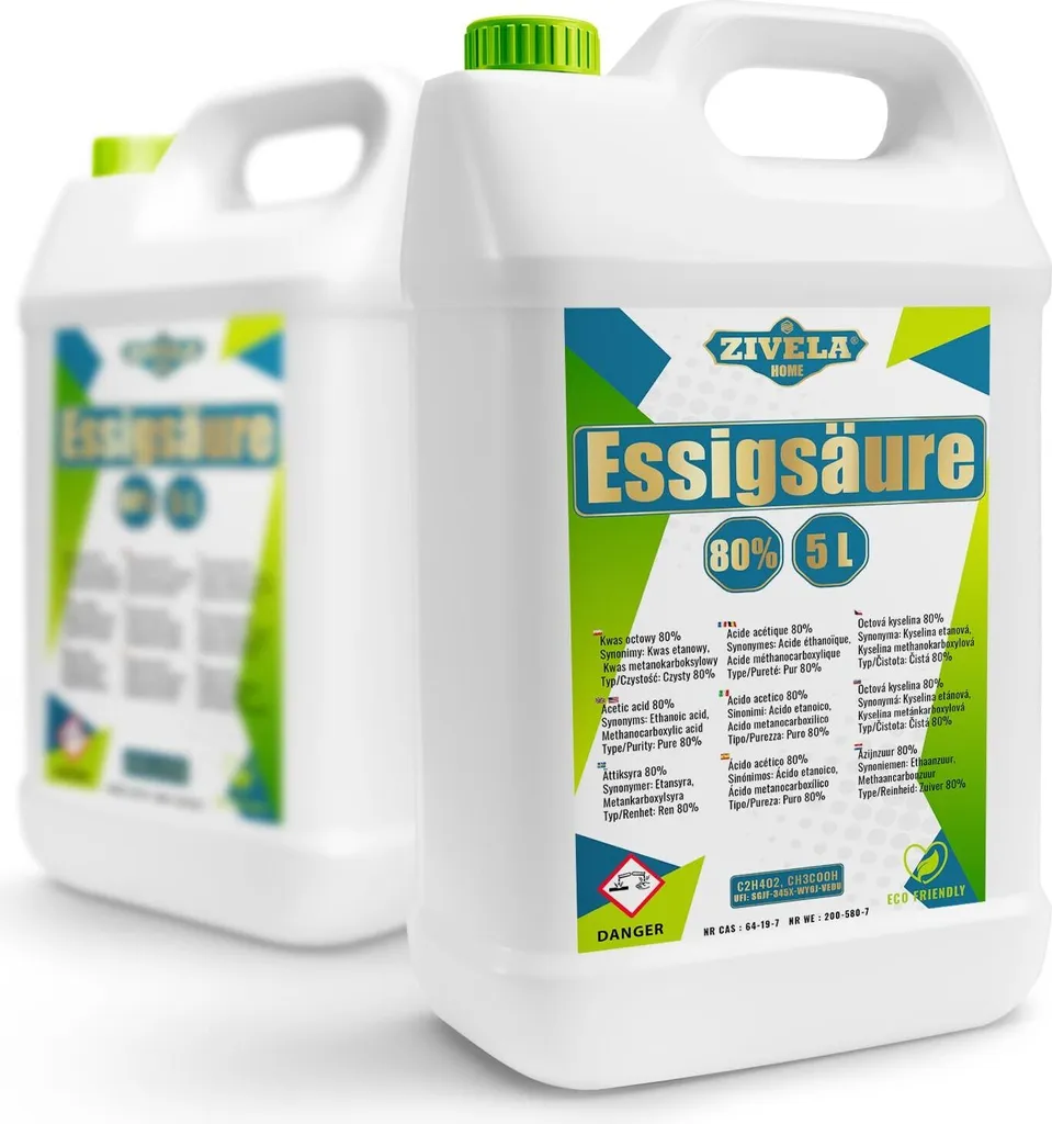 10L Acetic Acid 80% | 2x5L Vinegar Essence 80% Food Grade 10 kg | Highly Purified Vinegar for Versatile Applications | Perfect for Home Use, Industry, Gardening, Cleaning