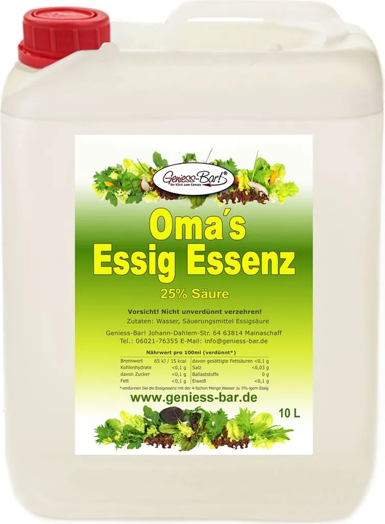 10L Grandma's vinegar essence 25% acidity Our taste winner for the good kitchen & household / Descaling / Cleaning without chemicals with vinegar essence