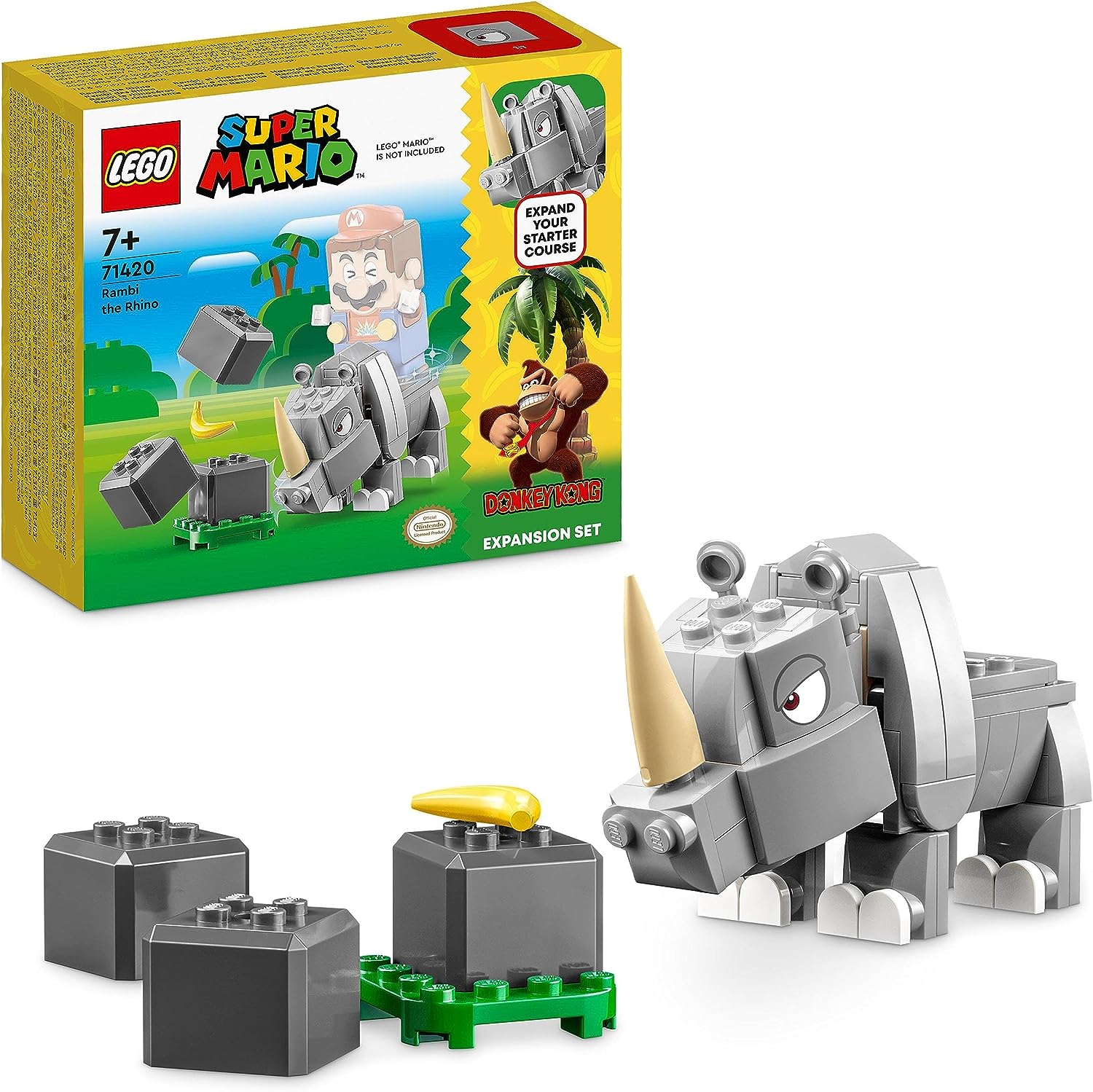 LEGO 71420 Super Mario Rambi the Rhino - Expansion Kit, Rhino Animal Toy Figure, Small Gift to Combine with a Starter Set