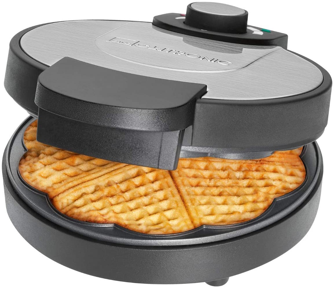 Clatronic WA 3492 Waffle Iron 1000 Watt Stainless Steel Inlay Large Baking Surfaces Diameter 18 cm Non-Stick Coating Continuously Adjustable Browning Level