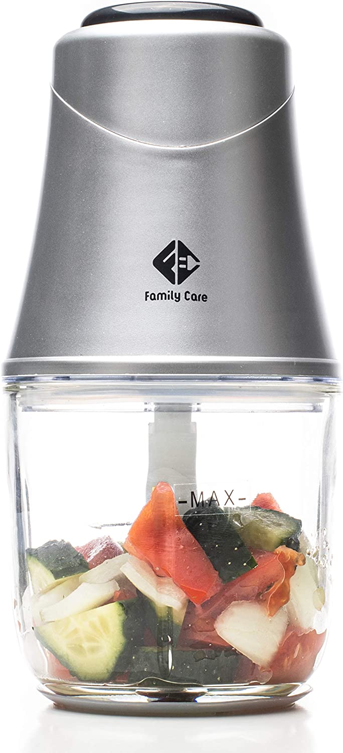 Family Care Electric Kitchen Chopper, 3 Titanium Blades, 300 W, 600 ml Glass Bowl, Multifunctional, Meat Cutter, Onion Chopper, Vegetable, Nuts, Ice Cream