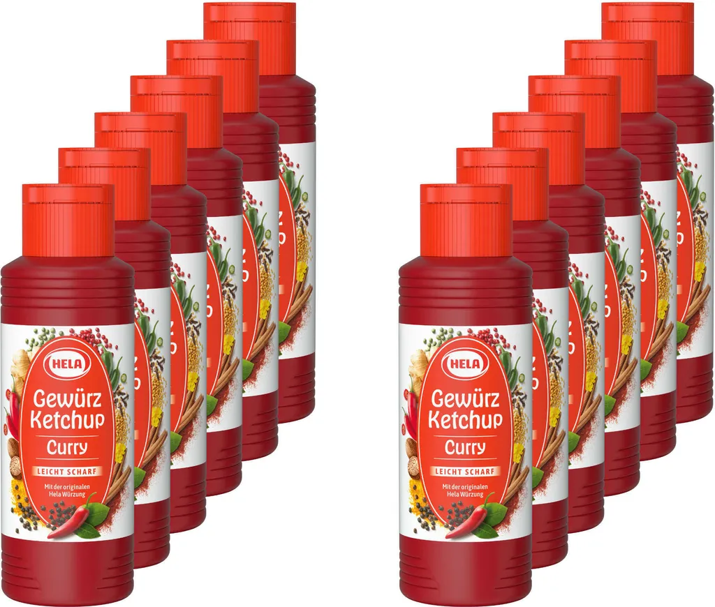 12x 300 ml Hela Ketchup Curry leicht scharf Gewürzketchup Flasche Ketchupflasche