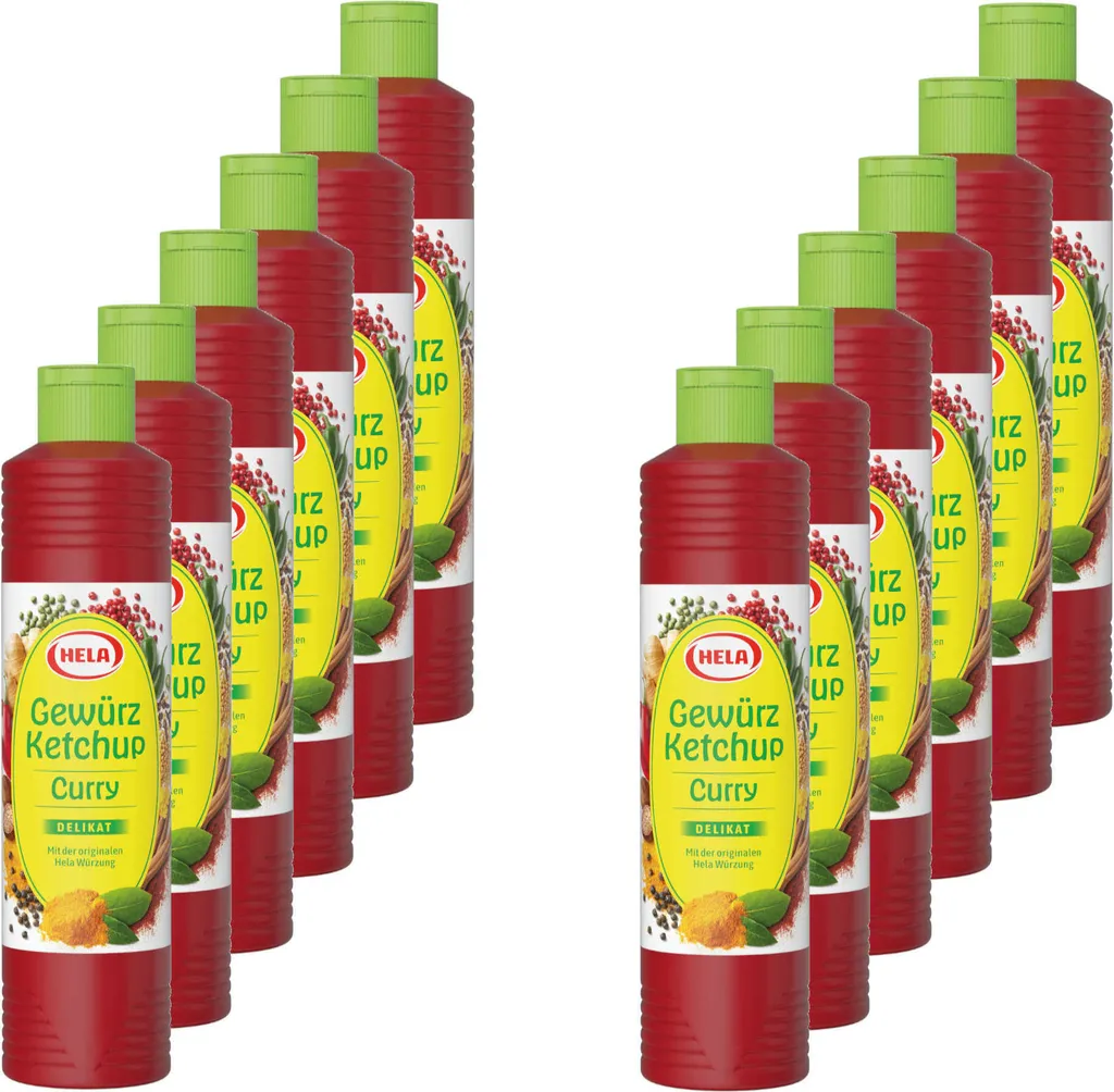 12x 800 ml Hela Ketchup Curry delikat Gewürzketchup Flasche Ketchupflasche