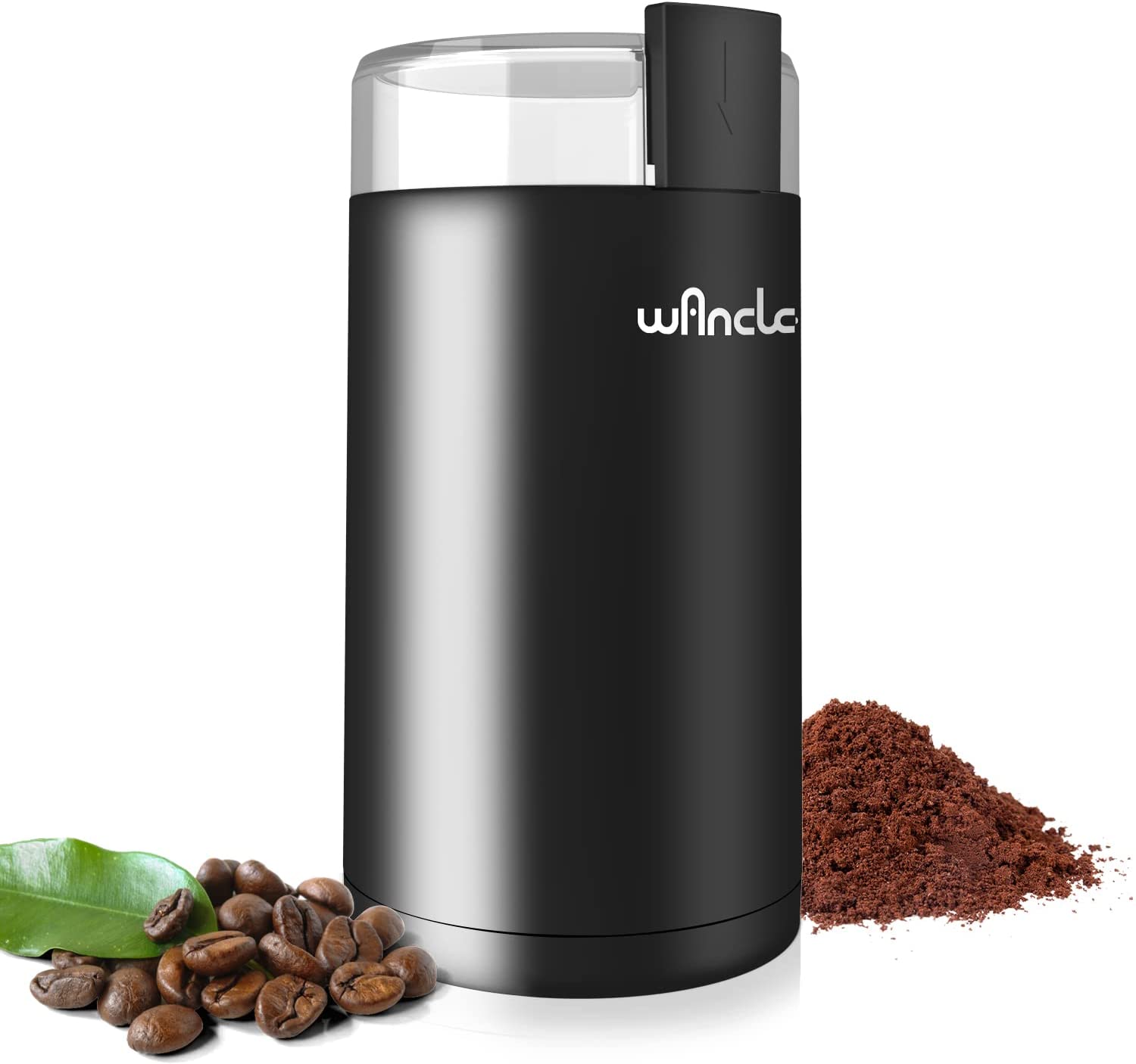 Coffee Grinder, Wancle Electric Coffee Grinder for Beans & Spices, Stainless Steel Blade, Bowl, Quiet Coffee Grinder With Clean Brush With One Button for Coarse and Fine Grinder (Black + Black)