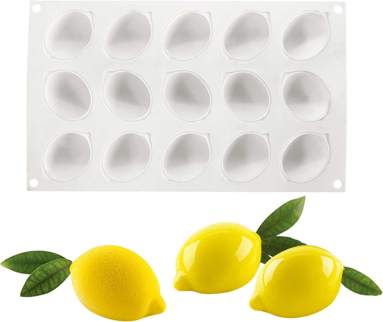 15 Holes Lemon Dessert Mould Lemon Baked Goods Mould Silicone Cake Mould Lemon for Muffins, Cupcakes, Cakes, Pudding, Ice Cubes and Jelly, Bread Baking Mould, 3D Baking Moulds DIY Mould (Lemon)