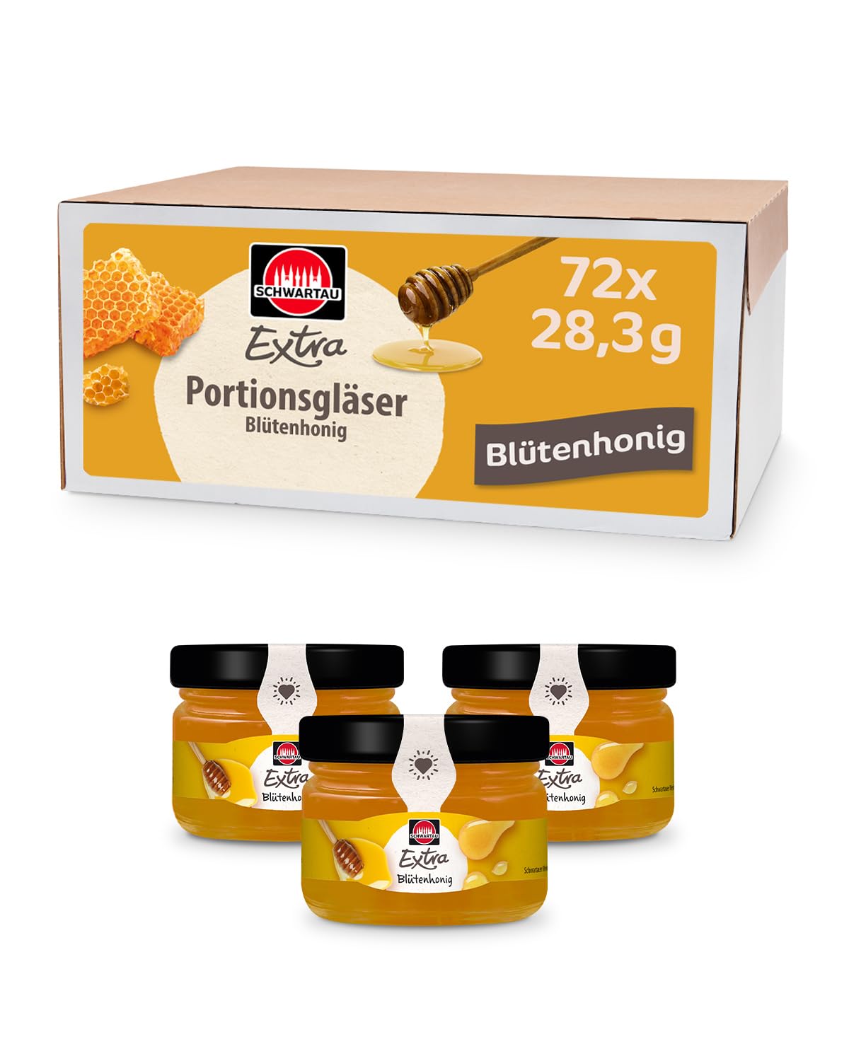 Schwartau Blossom Honey, Floral Mild Honey, Portion Glasses, 72 x 28.3g