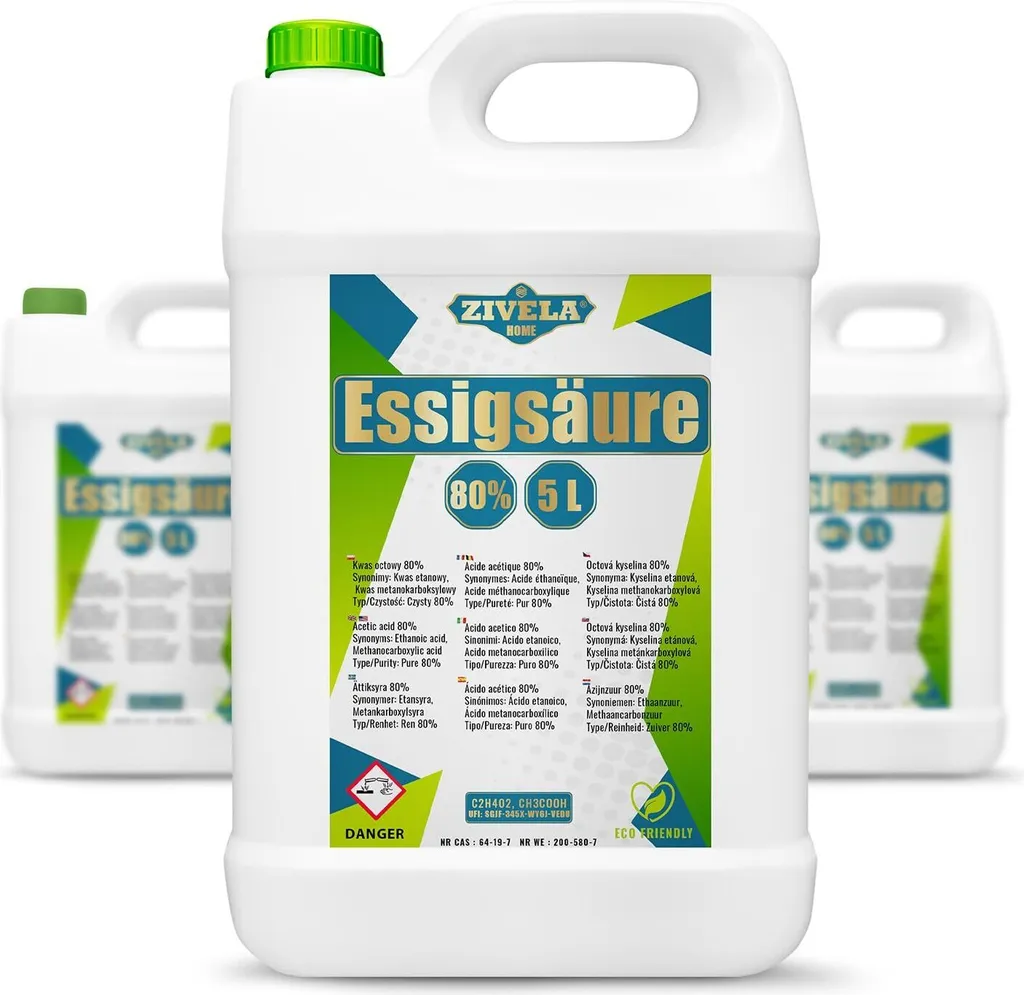15L Acetic Acid 80% | 3x5L Vinegar Essence 80% Food Grade 15 kg | Highly Purified Vinegar for Versatile Applications | Perfect for Home Use, Industry, Horticulture, Cleaning