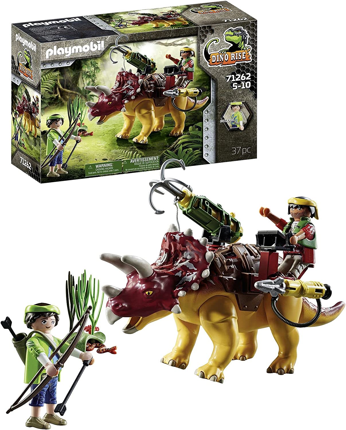 PLAYMOBIL Dino Rise 71262 Triceratops, Dinosaur with Removable Armor and Large Movable Cannon, Toy for Children from 5 Years
