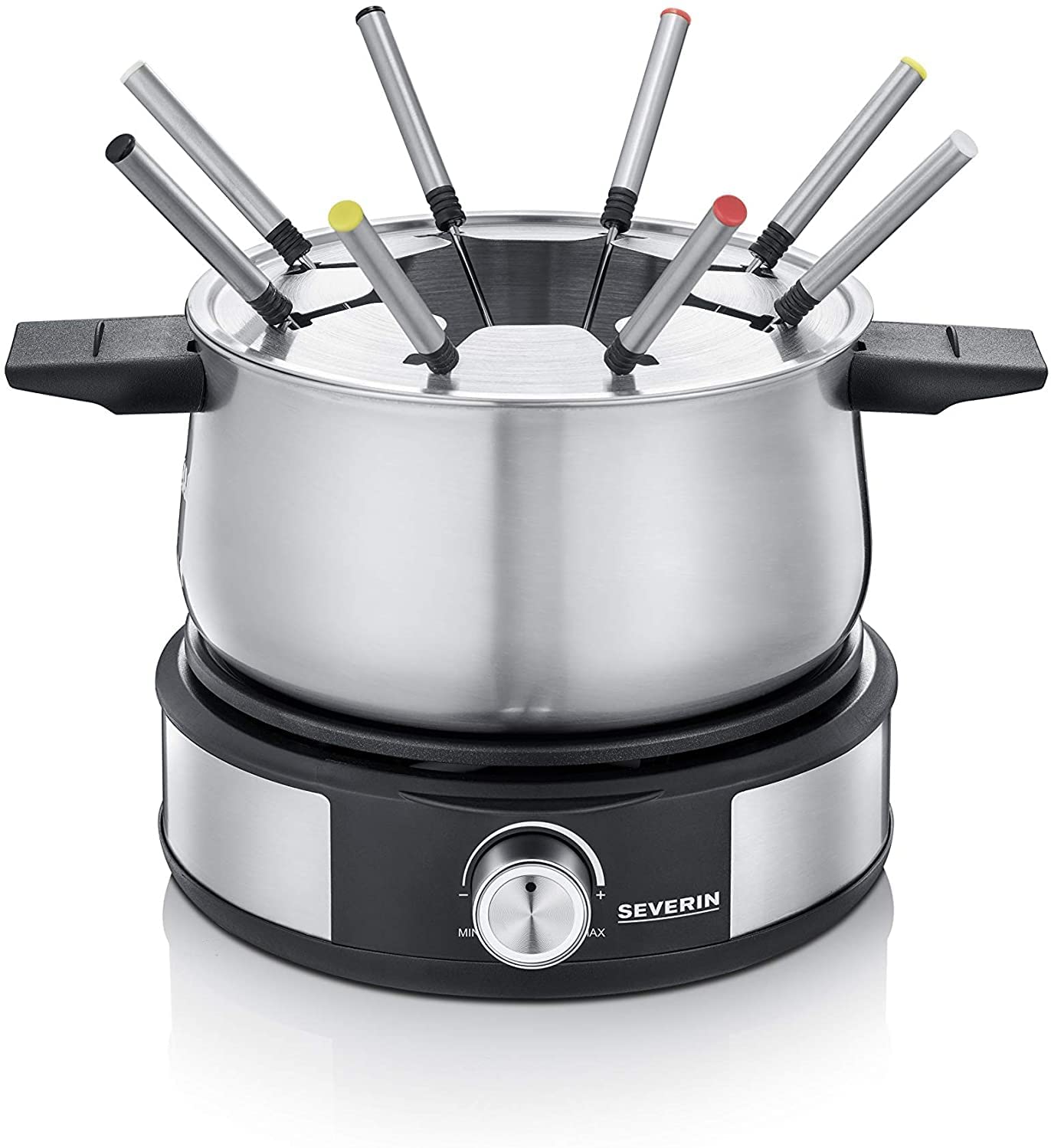 SEVERIN FO 2471 Fondue Crepes Combination, Dishwasher-Safe Fondue Set with 8 Colour-Coded Forks, Stainless Steel Fondue Crepes Maker Combination for Fondue or Crepes, Black