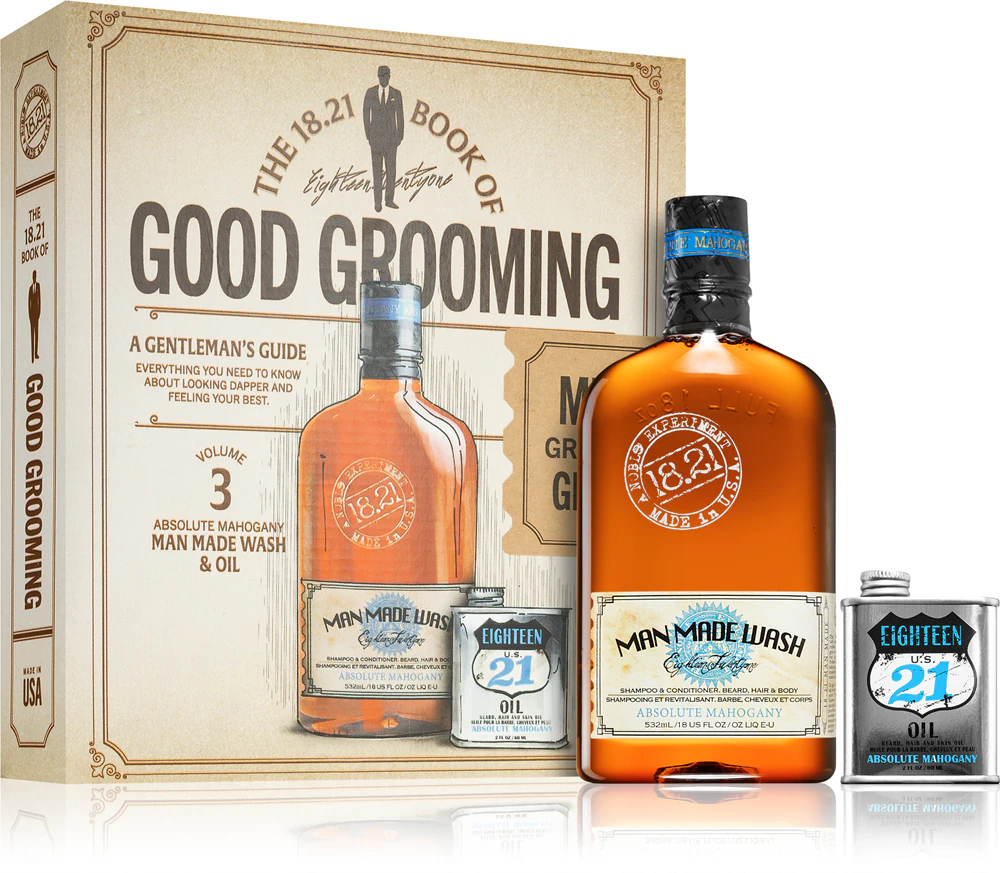 18.21 Man Made Book of Good Grooming Volume 3 Gift Set for Men Absolute Mahogany
