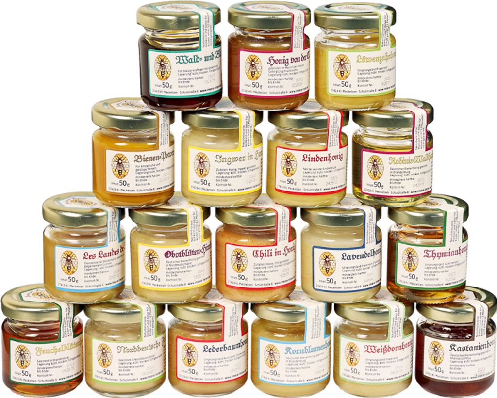 18er Probierset Honig 50g Gläser