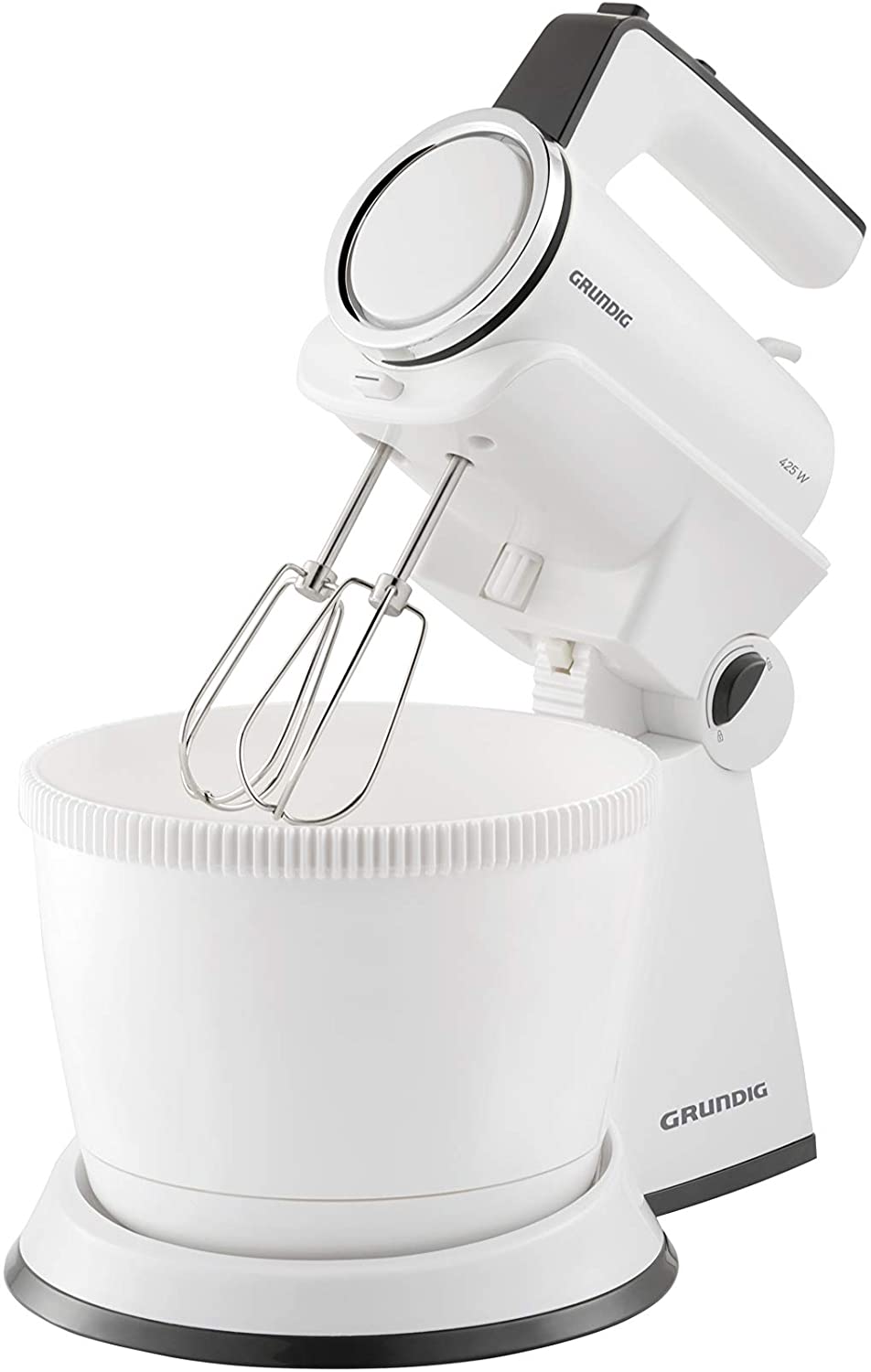 Grundig HM 6860 Hand Mixer with 4 Litre Mixing Bowl, 4 Levels, 425 W, White/Black