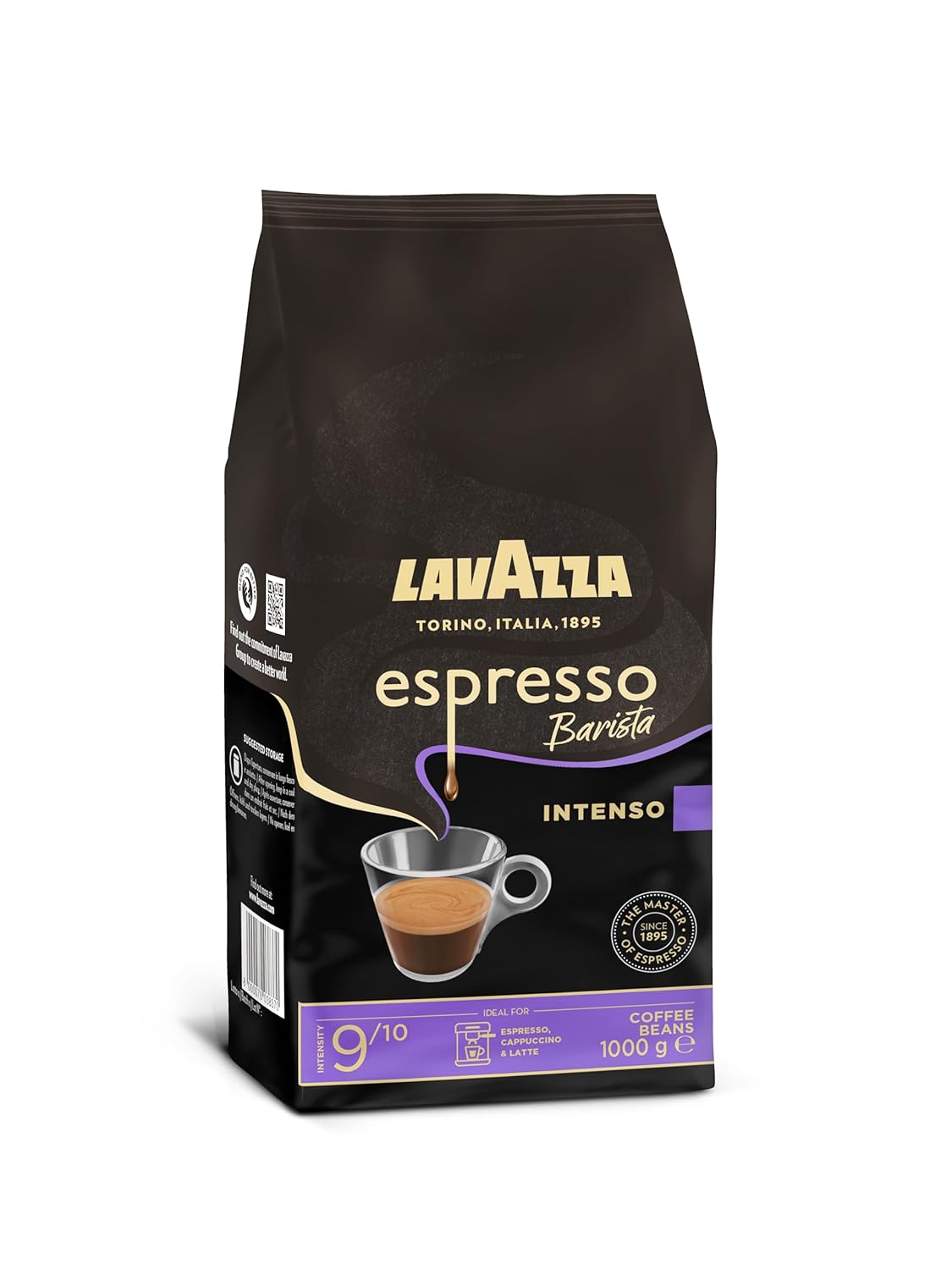 Lavazza, Espresso Barista Intenso, Whole Arabica and Robusta Coffee Beans, with Cocoa and Wood Flavors, for an Intense Coffee, Intensity 9/10, Medium Roast, 1 kg Pack (Pack of 2)