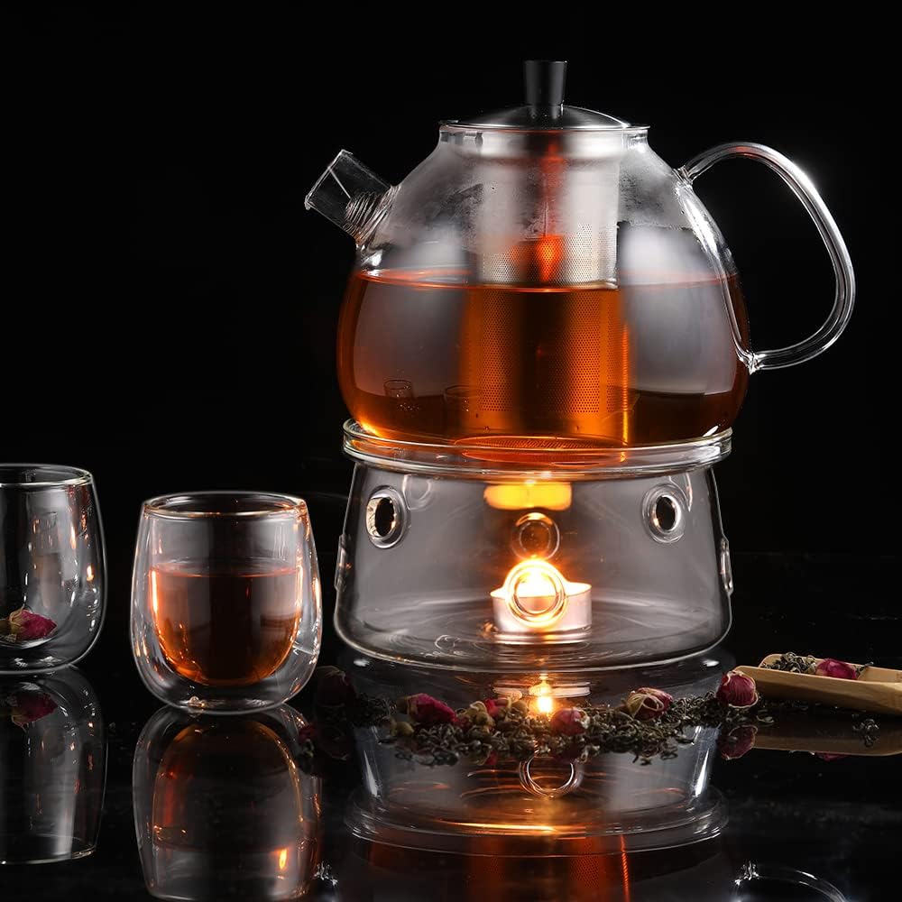 ecooe 1500 ml Glass Teapot with Removable Stainless Steel Infuser for Heating on the Stove, Gift Bag Included, 4