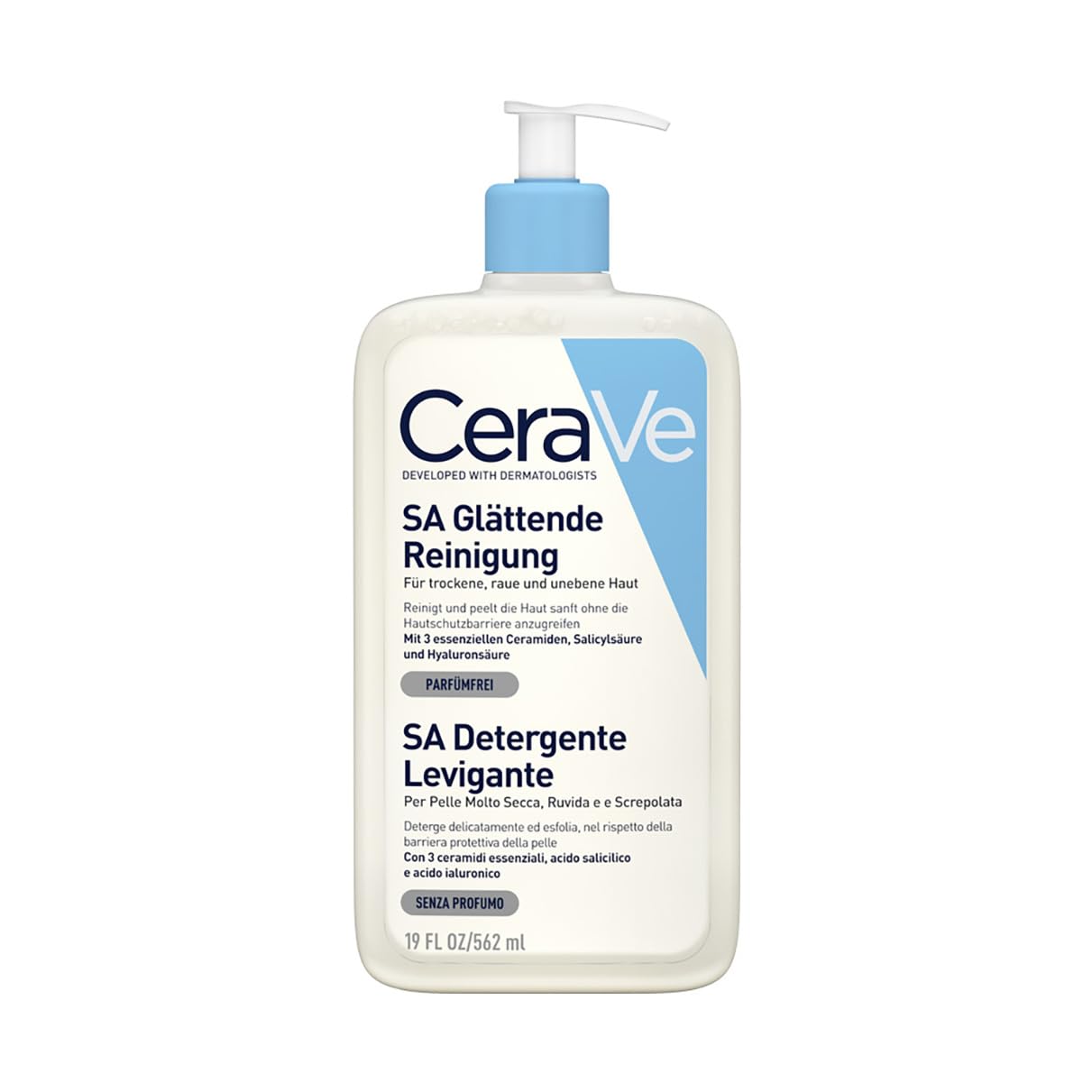 CeraVe SA Smoothing Cleansing for Face and Body, for Dry, Rough and Uneven Skin, with Hyaluron, Salicylic Acid and 3 Essential Ceramides, 1 x 562 ml