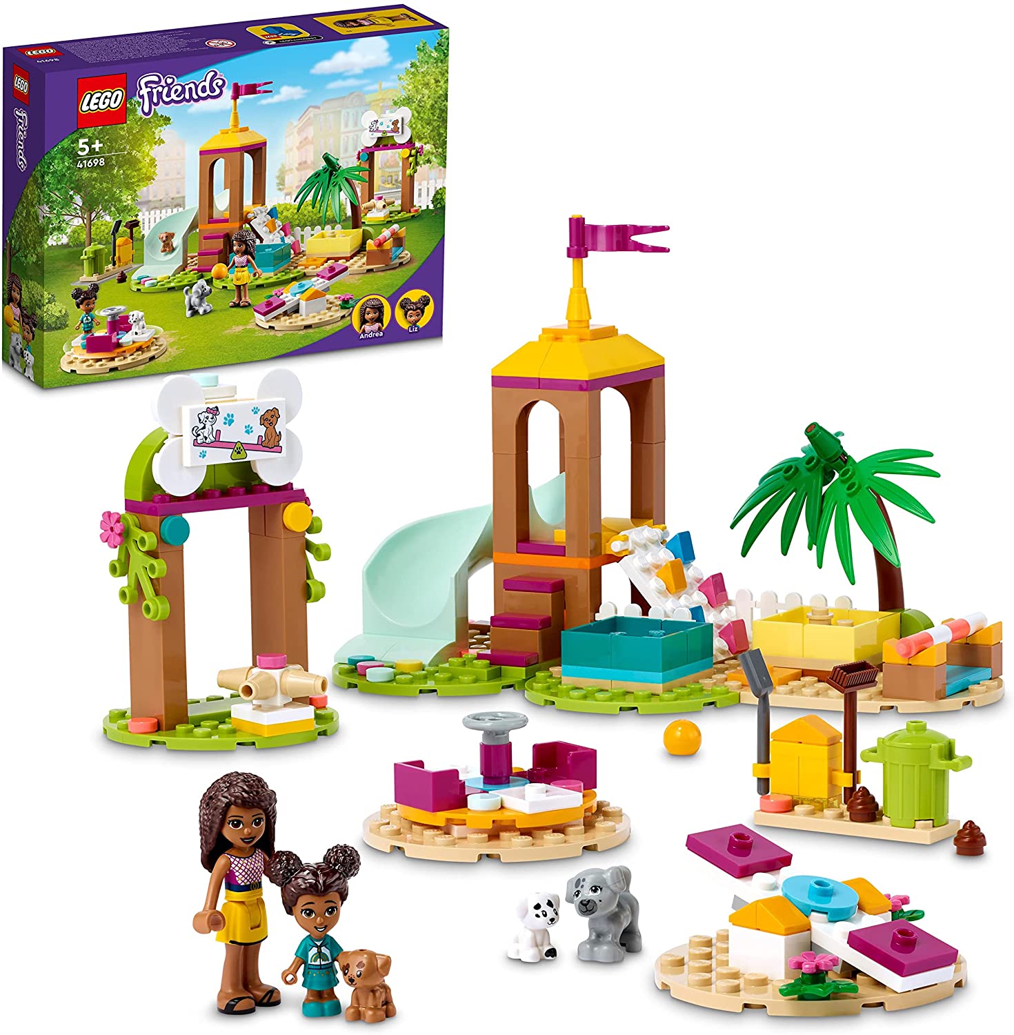 LEGO 41698 Friends Animal playground, playset with animals, slide and Andrea,