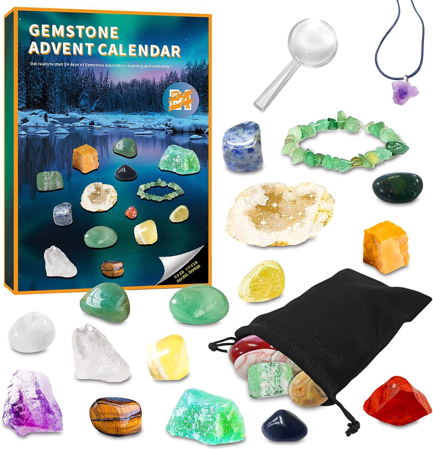 Advent Calendar 2023, Christmas Countdown Calendar for Children, 24 Days Collection of Rocks, Minerals, Gemstones and Crystals, Best Gift for Boys, Girls and Geology Enthusiasts
