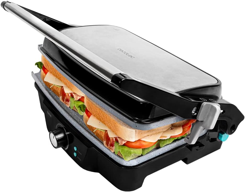 Cecotec Rock\'nGrill 1500 Stone Ceramic Mix & Grill, 1500 W, Grill, Grill, Iron, and Sandwicher, Ceramic Coating, Mixed Surface, 180 Degree Opening, Grease Collection Box