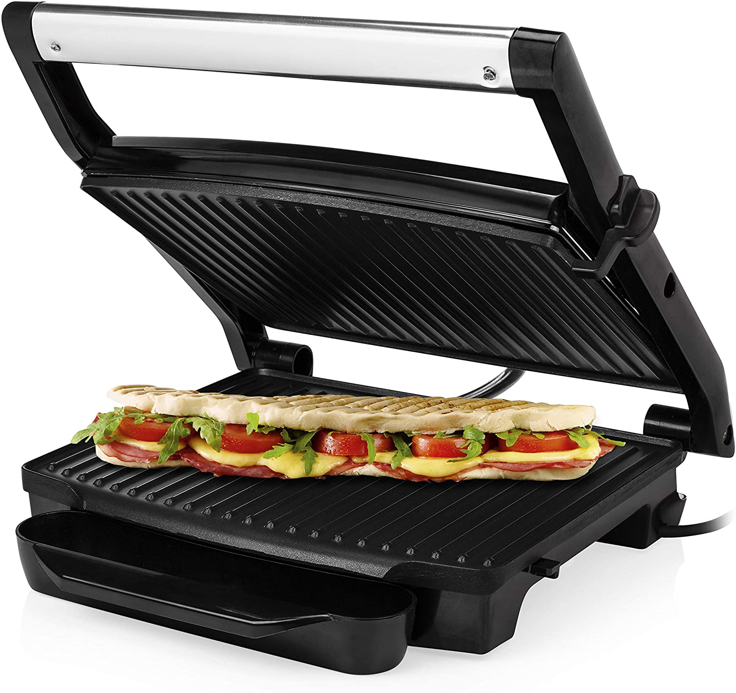 Princess Contact grill - Panini grill with stainless steel guide, 2000 watts, 0.75 m cable length, 30 x 24 cm grill surface, non-stick coating, 112415