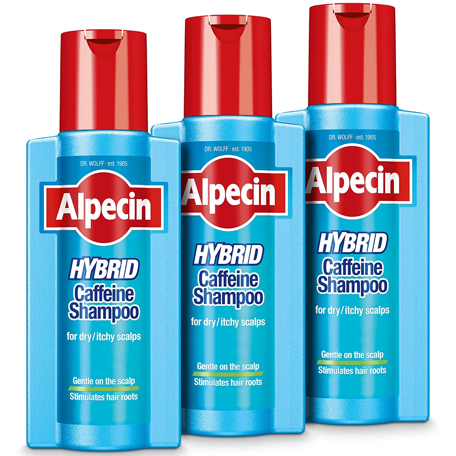 Alpecin Hybrid Shampoo 3x 250ml | Natürliches Haarwachstumsshampoo für empfindliche und trockene Kopfhaut | Energizer für kräftiges Haar | Haarpflege für Männer | Made in Germany