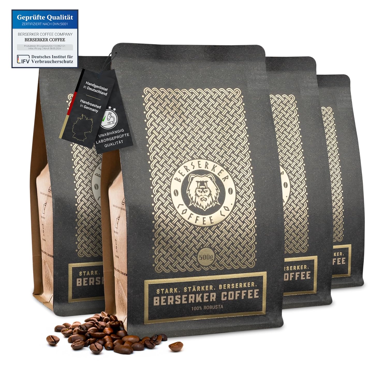 Berserker Coffee Extra Strong Coffee Beans - 4 x 500 g - 237 mg Caffeine to 100 ml - Low Acid - Whole Beans for Fully Automatic Coffee Machine, Espresso Machine