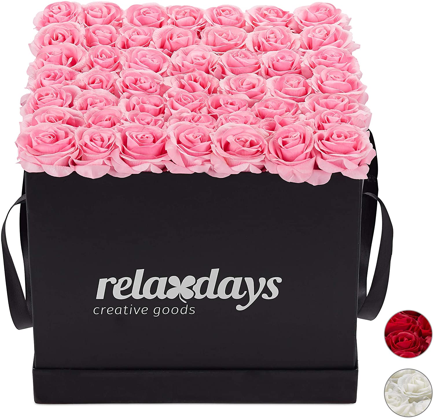 Relaxdays Square Rose Box 49 Roses Flower Box Black 10 Year Shelf Life Gift