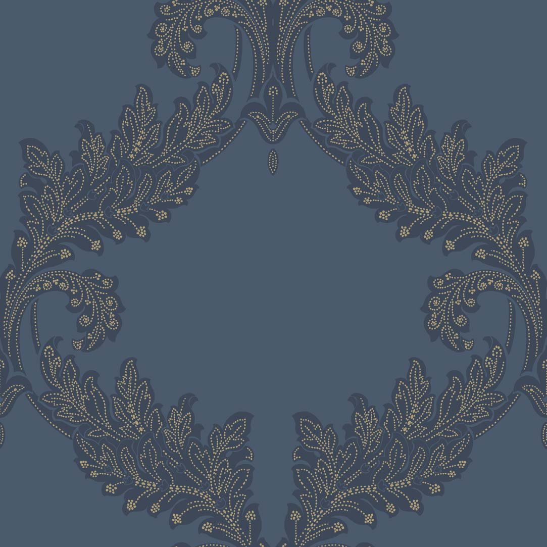 Ornament 5972 Designer Non-Woven Wallpaper Neo Baroque Gold on Noble Blue