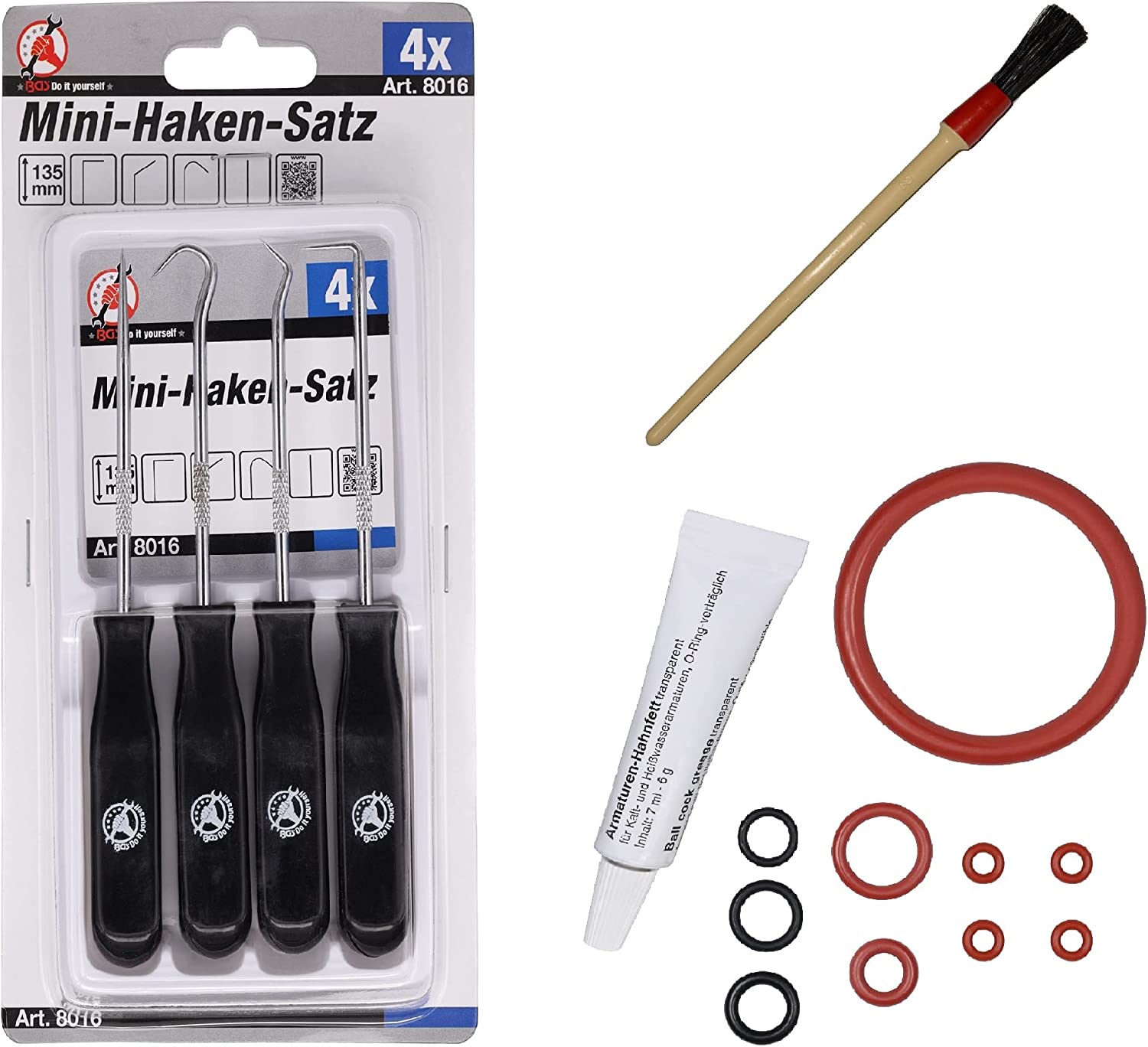 Maintenance Kit XXL Gasket O-Ring for Brewing Group Outlet Valve Outlet Nozzle Compatible with Philips Saeco Spidem Gaggia Set-41 Includes 6 G Tube of Food Greas, Tool Cleaning Brush & Hook Set