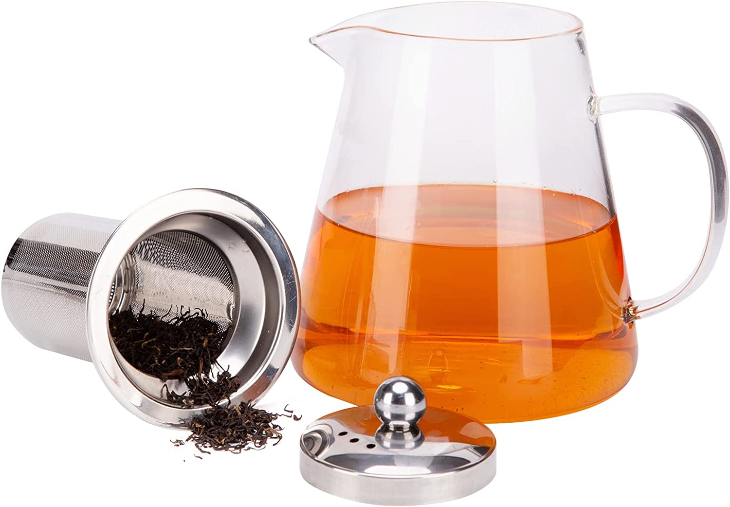VINILITE Teapot Glass 950 ml Glass Teapot with Stainless Steel Tea Strainer Borosilicate Glass Tea Service Tea Maker Glass Jug for Cold Hot Dishwasher Safe