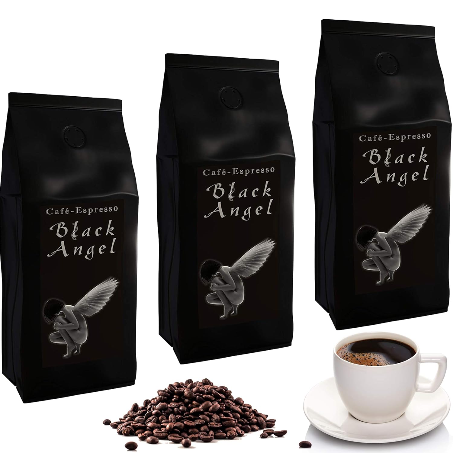 C&T Black Angel Espresso Deluxe 3 x 1000 g Whole Coffee Beans Strong Top Coffee from our Popular Espresso Angel Series
